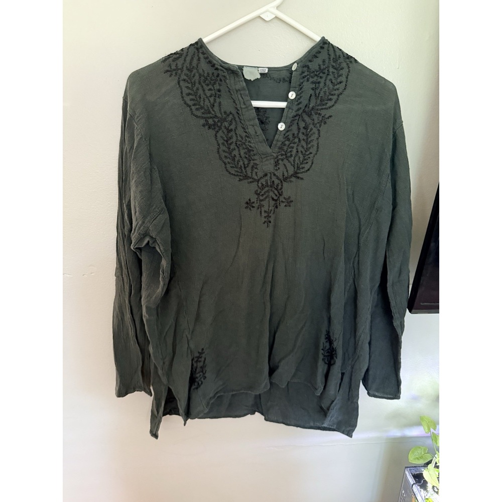 Black Crochet Trim Peasant Blouse Boho Flowy Top Womens M No Tag